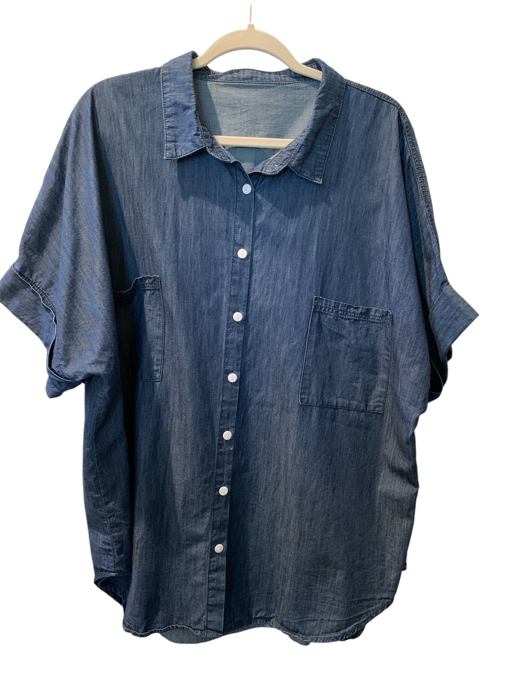 Women’s Cotton Denim Button Down Short Sleeve Shirt with Pockets 2XL